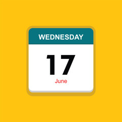  june 17 wednesday icon with yellow background, calender icon