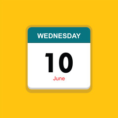  june 10 wednesday icon with yellow background, calender icon