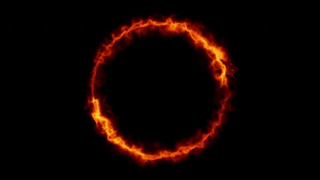 4K video animated change of circle light lighting. red fire light trail looping animated against on black background.