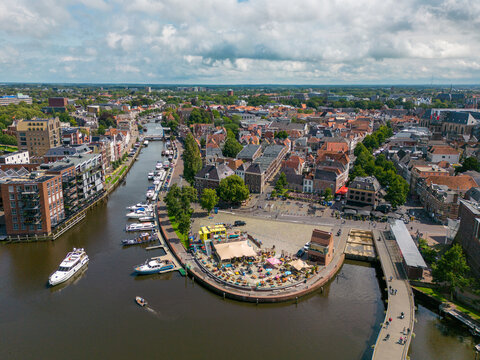 Aerial drone photo of the canals and town of Zwolle in Overijssel