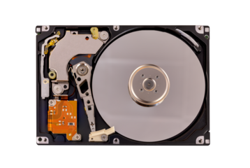 open hard disk drive isolated, transparent background, png