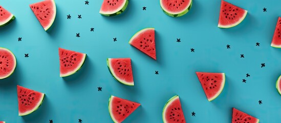 The Watermelon Pattern is a design featuring a red watermelon on a blue background. It represents