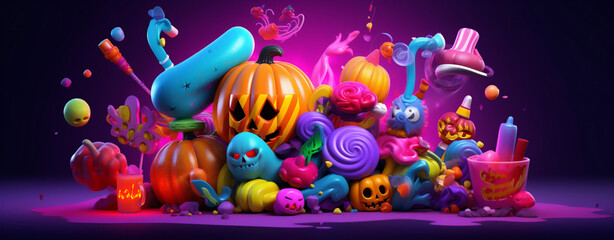 Fototapeta na wymiar sweet party celebration candy purple spider halloween holiday pumpkin orange. Generative AI.