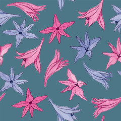 Beautiful tropical flowers blossom wallpaper. Watercolour floral botany  pattern. Vector illustration