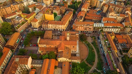 Catholic Church in Milan, Italy. View of Milan's rooftops from above
