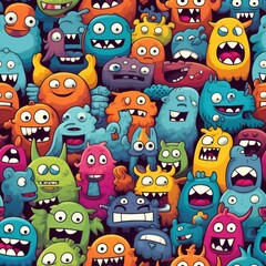 Cute Cartoon Halloween Seamless Tiling Pattern Design. Colorful Backdrop Texture. Generative AI Illustration.