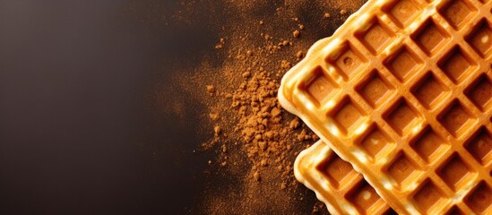 Belgian waffle texture background with square waffled cookie mockup. Soft golden Belgium waffles