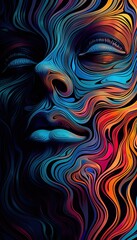 A poster with an abstract image of a gloomy dark cryptidweave with a pattern in the colors of the rainbow.