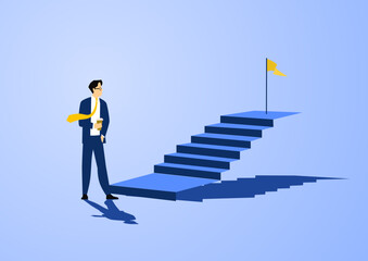 Business mentor helps to improve career, help and self development strategy flat style design business concept. vector illustration.	
