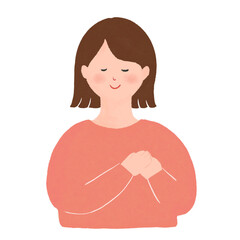 胸に手を当てて微笑む女性のイラスト