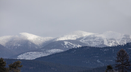 Fototapeta na wymiar Whitefish Mountain Resort a ski resort in winter, Montana, USA 