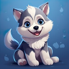 Obraz premium Hand drawn cartoon husky illustration made with generative ai technology