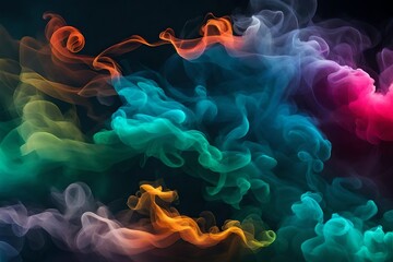 Fototapeta premium Abstract colorful, Multicolored smoke spreading, Bright background for advertising or design, Wallpaper for Gadget. Neon-lighted smoke texture, Blowing clouds, Generative AI
