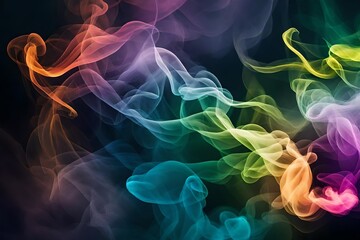 Obraz premium Abstract colorful, Multicolored smoke spreading, Bright background for advertising or design, Wallpaper for Gadget. Neon-lighted smoke texture, Blowing clouds, Generative AI