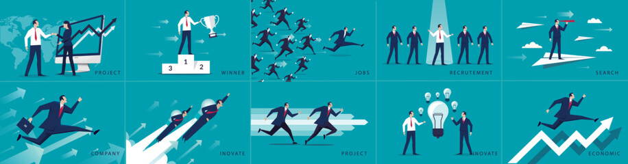 Collection illustration : business recrutement innovation - obrazy, fototapety, plakaty