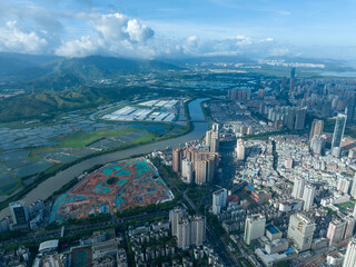 Shenzhen ,China - May 29,2022: Aerial view of landscape in Shenzhen city, China