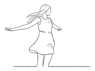 Continuous one line drawing of happy woman illustration. Vector illustration.