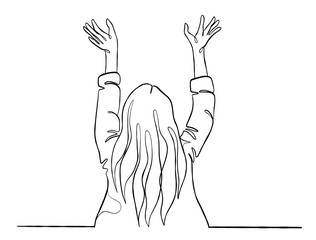 Continuous one line drawing of happy woman illustration. Vector illustration.