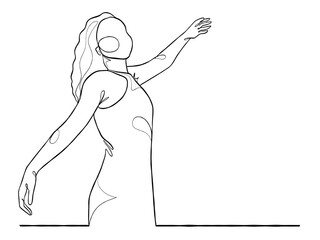 Continuous one line drawing of happy woman illustration. Vector illustration.