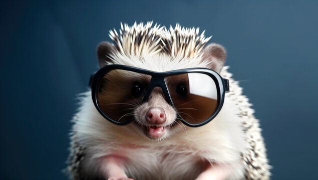 cute hedgehog with glasses, AI generated