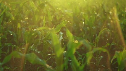 green a sprouts. young plants tend to sun, grow, develop. green corn sprouts business concept....