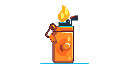 Drawing of a lighter with a burning flame flat style on a white background vector