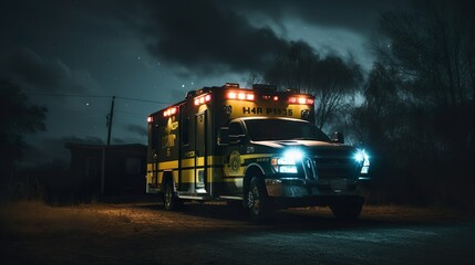 Ambulance at night made with Ai generative technology, Property is fictional