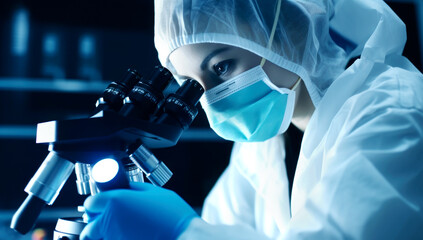 A medic in the laboratory conducts research through a microscope. The reproductive system is analyzed in the hospital. A woman studies artificial insemination. The girl looks , made with AI gereration