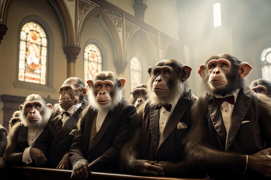Monkeys in a smart suit bowties for a wedding in a church