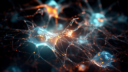 Neurons activity. Synapses and axones transmitting electrical signals. Made with AI gereration