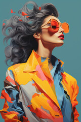 Beatifull woman in colored painting style. AI generated
