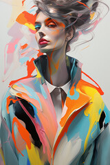Beatifull woman in colored painting style. AI generated