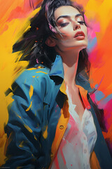 Beatifull woman in colored painting style. AI generated