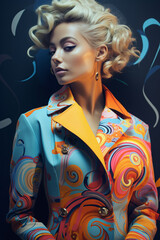 Beatifull woman in colored painting style. AI generated