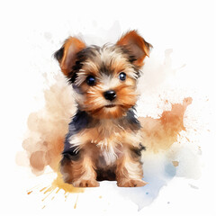 Cute yorkshire puppy in watercolor style	
