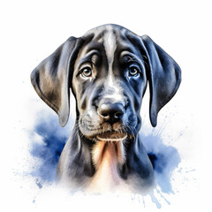 Cute dane puppy in watercolor style  - obrazy, fototapety, plakaty