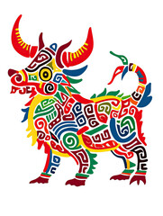Vector Chinese traditional zodiac of ox in white background. Created with Generative AI technology. 