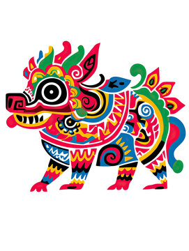 Vector Chinese traditional zodiac of pig in white background. Created with Generative AI technology. 