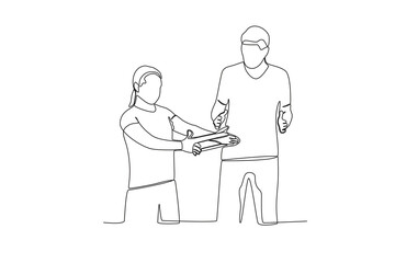 Fototapeta premium Continuous single line drawing of a doctor giving instructions to a patient during therapy 