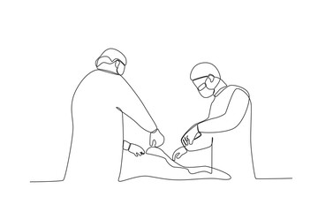 Continuous single line drawing of a doctor is operating on the patient
