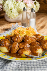 Meatballs with silesian noodles.