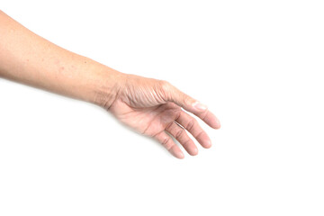EEmpty hand holding with clipping paths isolated on the white background.