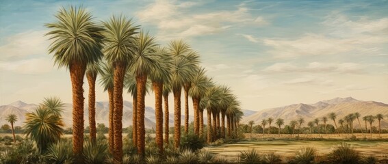 Panoramic image of date palm plantation