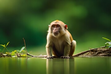 Fototapeta premium japanese macaque sitting on a tree