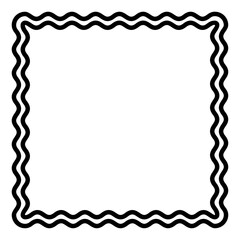 Two bold wavy lines forming a square frame. Decorative and snake-like border, made by two serpentine lines. Isolated black and white illustration, on white background. Vector.