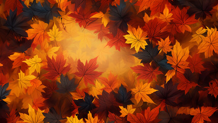 Naklejka na ściany i meble Viele schöne Herbstblätter als Hintergrundmotiv und Druckvorlage, ai generativ