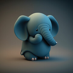 3d cute blue elephant character generative AI