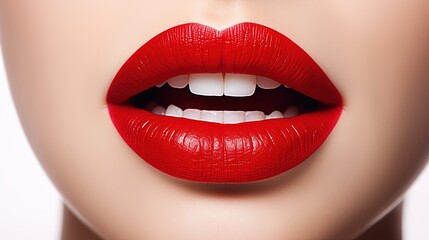 A Macro Shot of the Red Lips of a Beautiful White Girl.