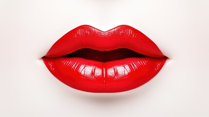 Obraz premium A Macro Shot of the Red Lips of a Beautiful White Girl on a White Background.