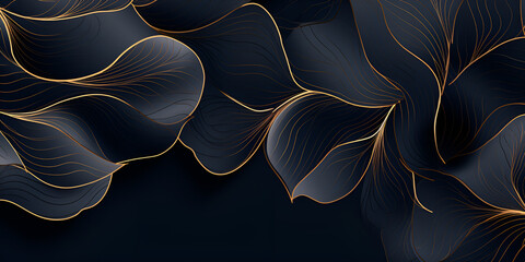 
Luxury Dark Navy Combination with Golden Lines Background Design. Modern black backdrop concept 3d style, generative Ai